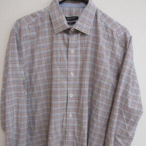 Bugatchi Shaped Fit Multicolor Check Long Sleeve Flip-Cuff Button-Up Shirt Large